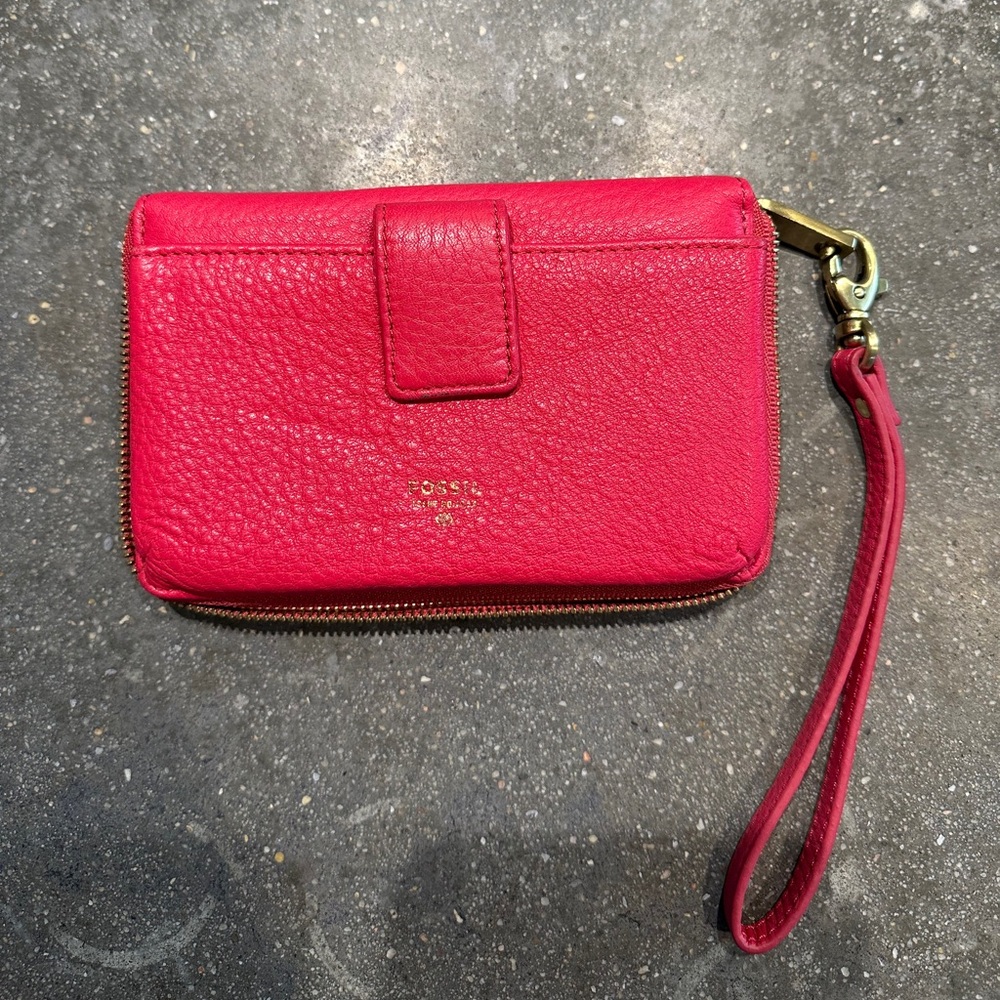 Fossil Pink Leather Wristlet Clutch